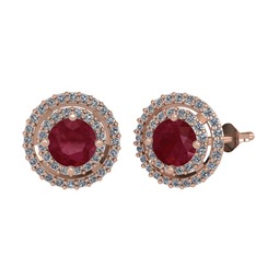 Kök yakut ve pırlanta 18 ayar rose altın küpe (0.702 karat)