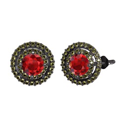 Lyra Küpe - Garnet ve peridot 925 ayar siyah rodyum kaplama gümüş küpe #xbc6bu