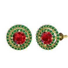 Lyra Küpe - Garnet ve yeşil kuvars 8 ayar altın küpe #xgdw22