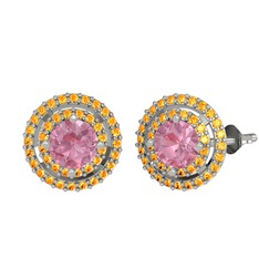 Lyra Küpe - Pembe kuvars ve sitrin 925 ayar gümüş küpe #yj6w30