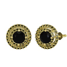 Lyra Küpe - Siyah zirkon ve peridot 925 ayar altın kaplama gümüş küpe #yym16h