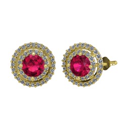 Rodolit garnet ve pırlanta 925 ayar altın kaplama gümüş küpe (0.702 karat)