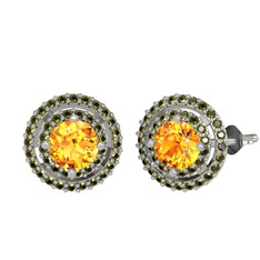 Sitrin ve peridot 14 ayar beyaz altın küpe