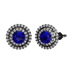 Lab safir ve swarovski 925 ayar siyah rodyum kaplama gümüş küpe