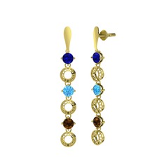 Leilani Küpe - Lab safir, akuamarin ve dumanlı kuvars 18 ayar altın küpe #114kyt9