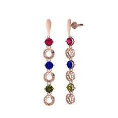 Rodolit garnet, lab safir ve peridot 18 ayar rose altın küpe