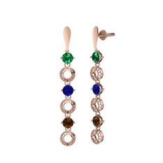 Leilani Küpe - Yeşil kuvars, lab safir ve dumanlı kuvars 18 ayar rose altın küpe #11gfppz