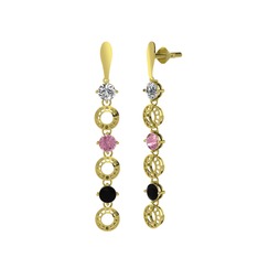 Leilani Küpe - Swarovski, pembe kuvars ve siyah zirkon 8 ayar altın küpe #11gky65