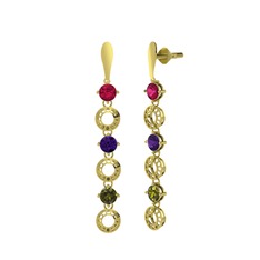 Rodolit garnet, ametist ve peridot 8 ayar altın küpe