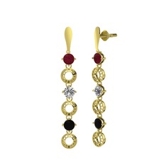 Leilani Küpe - Kök yakut, beyaz zirkon ve siyah zirkon 925 ayar altın kaplama gümüş küpe #124fsa4