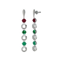 Leilani Küpe - Kök yakut, yeşil kuvars ve kök zümrüt 8 ayar beyaz altın küpe #125rmb1