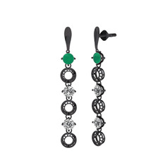 Leilani Küpe - Kök zümrüt ve beyaz zirkon 925 ayar siyah rodyum kaplama gümüş küpe #12c4pwf