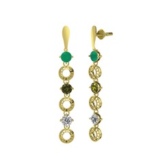 Kök zümrüt, peridot ve swarovski 18 ayar altın küpe