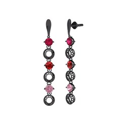 Leilani Küpe - Rodolit garnet, garnet ve pembe kuvars 925 ayar siyah rodyum kaplama gümüş küpe #12dh8iz