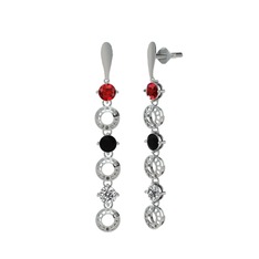 Garnet, siyah zirkon ve beyaz zirkon 8 ayar beyaz altın küpe
