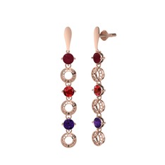 Kök yakut, garnet ve ametist 925 ayar rose altın kaplama gümüş küpe