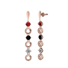 Garnet, siyah zirkon ve swarovski 8 ayar rose altın küpe