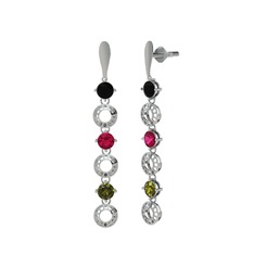 Leilani Küpe - Siyah zirkon, rodolit garnet ve peridot 18 ayar beyaz altın küpe #14k4q3d