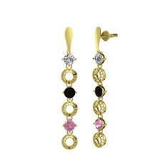 Leilani Küpe - Swarovski, siyah zirkon ve pembe kuvars 18 ayar altın küpe #14x59ab