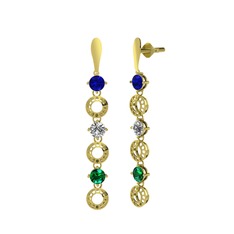 Leilani Küpe - Lab safir, swarovski ve yeşil kuvars 18 ayar altın küpe #1506c1z