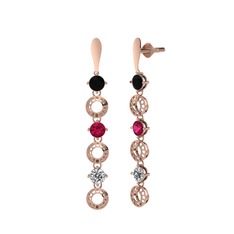Leilani Küpe - Siyah zirkon, rodolit garnet ve swarovski 8 ayar rose altın küpe #15s8reb