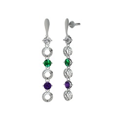 Leilani Küpe - Swarovski, yeşil kuvars ve ametist 18 ayar beyaz altın küpe #160z10c