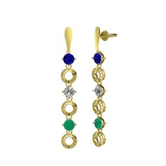 Leilani Küpe - Lab safir, swarovski ve kök zümrüt 14 ayar altın küpe #1616oml