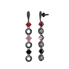 Leilani Küpe - Garnet, pembe kuvars ve siyah zirkon 925 ayar siyah rodyum kaplama gümüş küpe #161pmlu