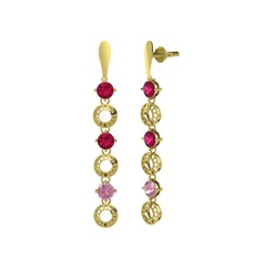 Leilani Küpe - Rodolit garnet ve pembe kuvars 18 ayar altın küpe #1696kop