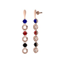 Lab safir, garnet ve siyah zirkon 8 ayar rose altın küpe