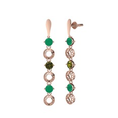 Kök zümrüt ve peridot 925 ayar rose altın kaplama gümüş küpe