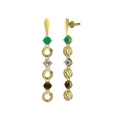 Leilani Küpe - Kök zümrüt, beyaz zirkon ve dumanlı kuvars 18 ayar altın küpe #173ak0t