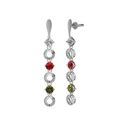 Leilani Küpe - Swarovski, garnet ve peridot 14 ayar beyaz altın küpe #175c8g6