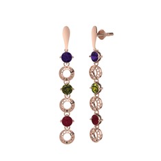 Leilani Küpe - Ametist, peridot ve kök yakut 8 ayar rose altın küpe #17ivz90