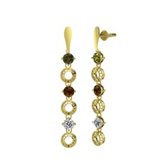 Leilani Küpe - Peridot, dumanlı kuvars ve beyaz zirkon 8 ayar altın küpe #1828ps2