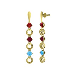 Leilani Küpe - Garnet, kök yakut ve akuamarin 14 ayar altın küpe #1852yuk