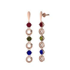 Kök yakut, peridot ve lab safir 14 ayar rose altın küpe