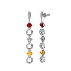 Leilani Küpe - Garnet, swarovski ve sitrin 14 ayar beyaz altın küpe #18e3vbo