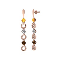 Leilani Küpe - Sitrin, swarovski ve dumanlı kuvars 8 ayar rose altın küpe #18fff0p