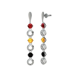 Leilani Küpe - Garnet, sitrin ve siyah zirkon 8 ayar beyaz altın küpe #18t6ma6