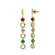 Leilani Küpe - Garnet, swarovski ve kök zümrüt 925 ayar altın kaplama gümüş küpe #193iy66