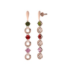 Leilani Küpe - Peridot, garnet ve pembe kuvars 18 ayar rose altın küpe #19aquyv