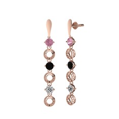 Pembe kuvars, siyah zirkon ve swarovski 925 ayar rose altın kaplama gümüş küpe