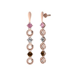 Leilani Küpe - Pembe kuvars, swarovski ve dumanlı kuvars 8 ayar rose altın küpe #19hpldl