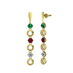 Leilani Küpe - Yeşil kuvars, kök yakut ve beyaz zirkon 18 ayar altın küpe #19pgfxt