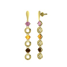 Leilani Küpe - Pembe kuvars, sitrin ve dumanlı kuvars 925 ayar altın kaplama gümüş küpe #19uxq3s