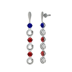 Lab safir ve garnet 14 ayar beyaz altın küpe