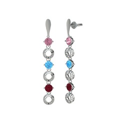 Leilani Küpe - Pembe kuvars, akuamarin ve kök yakut 18 ayar beyaz altın küpe #1ajcnvf