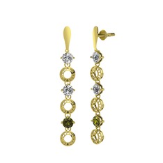 Beyaz zirkon ve peridot 18 ayar altın küpe