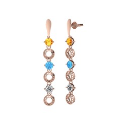Sitrin, akuamarin ve swarovski 925 ayar rose altın kaplama gümüş küpe